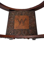 Art Nouveau Walnut Savonarola Hand-Carved Stool, 1900s